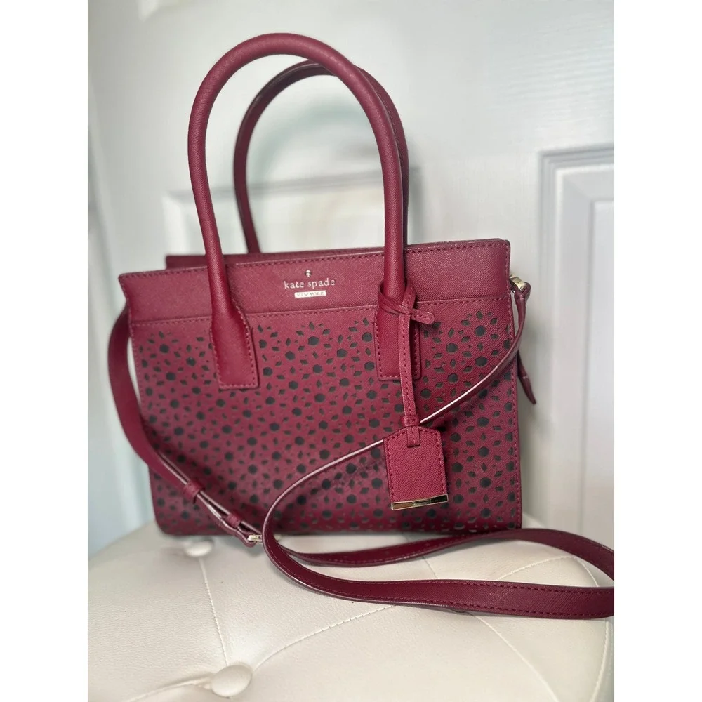 Kate‎ Spade Satchel Laser Cut Perforated Burgundy Saffiano Leather Tote Bag Red